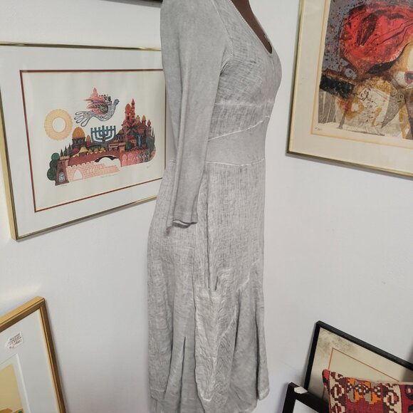 Italian Linen Look Grey Dress -Scoop neckline Size Large - Picture 8 of 8